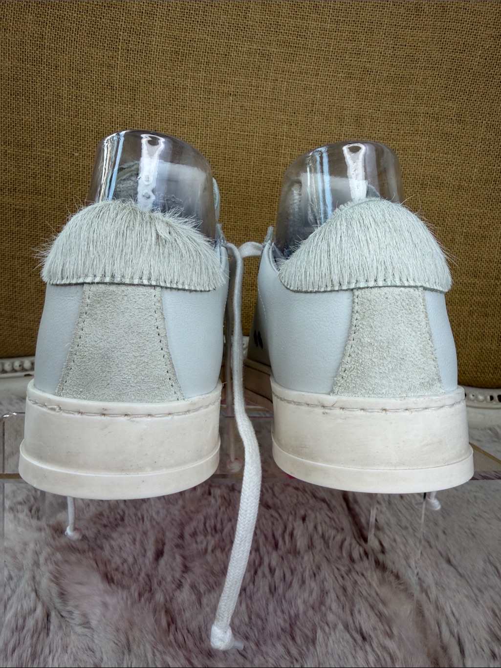 P448 | Light Gray & White Suede Sneakers With Silver Glitter & Pony Accents — image 8 of 8
